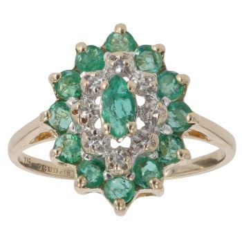 9ct Yellow Gold 0.10ct Diamond and Emerald Cluster Ring