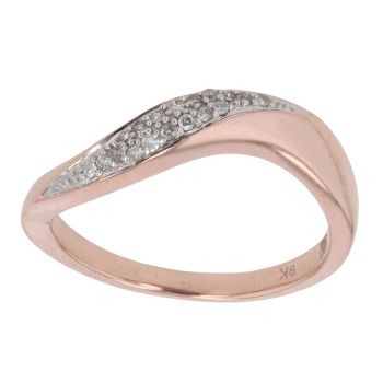 9ct Rose Gold 0.15ct Diamond And Wave Ring