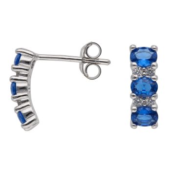 Silver Blue Gemstone and Cubic Zirconia Vertical Stud Earrings By Icesia