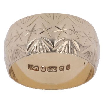 9ct Yellow Gold Patterned Zigzag Wedding Band 8mm