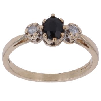 9ct Yellow Gold 0.10ct Diamond and Sapphire Three Stone Ring