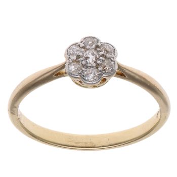 18ct Yellow Gold 0.15ct Old Cut Diamond Cluster Ring