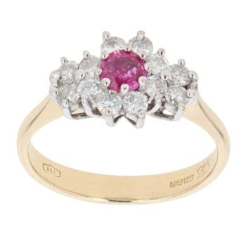 18ct Yellow Gold 0.50ct Diamond And Ruby Cluster Ring