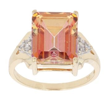 9ct Yellow Gold 0.05ct Diamond and Sunset Topaz Solitaire Ring