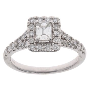 Platinum 0.78ct Emerald And Brilliant Cut Diamond Cluster Ring