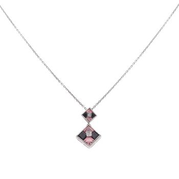 9ct White Gold 0.01ct Diamond and Multi Gemstone Square Pendant and Chain 18"