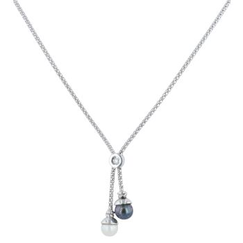18ct White Gold 0.05ct Diamond and Black and White Pearl Necklace 18"
