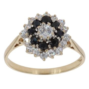 9ct Yellow Gold Cubic Zirconia and Sapphire Cluster Ring