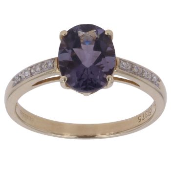 9ct Yellow Gold 0.05ct Diamond and Iolite Single Stone Ring
