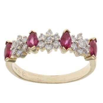 14ct Yellow Gold 0.25ct Diamond And Ruby Cluster Ring