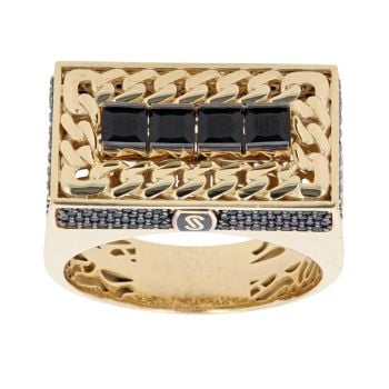 14ct Yellow Gold Monaco Black Cubic Zirconia Signet Ring