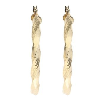 14ct Yellow Gold Greek Key Twist Hoop Earrings