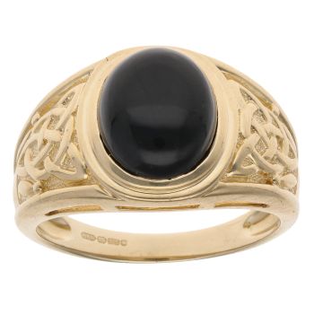 9ct Yellow Gold Black Gemstone Cabochon Signet Ring