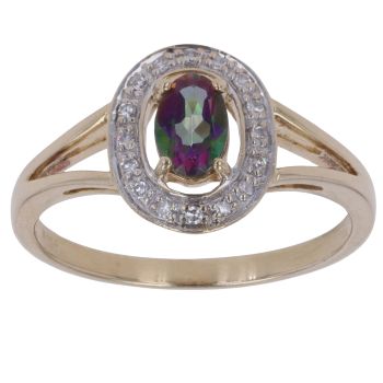 9ct Yellow Gold 0.10ct Brilliant Cut Diamond and Mystic Topaz Fancy Ring