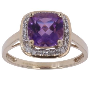 9ct Yellow Gold 0.20ct Brilliant Cut Diamond and Amethyst Cluster Ring