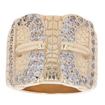 9ct Yellow And White Gold Cubic Zirconia Patterned Buckle Ring