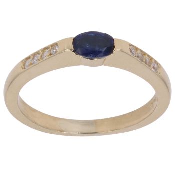 18ct Yellow Gold Sapphire and Cubic Zirconia Single Stone Ring