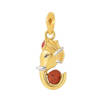 22ct Yellow Gold Rudraksha Ganesh Rhodium Pendant
