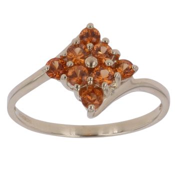 9ct Yellow Gold Orange Gemstone Square Cluster Ring