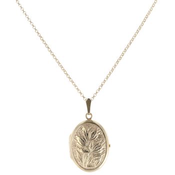 9ct Yellow Gold Patterned Locket Pendant And Chain 22"