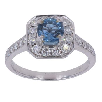 18ct White Gold 0.68ct Brilliant Cut Diamond and Blue Gemstone Cluster Ring