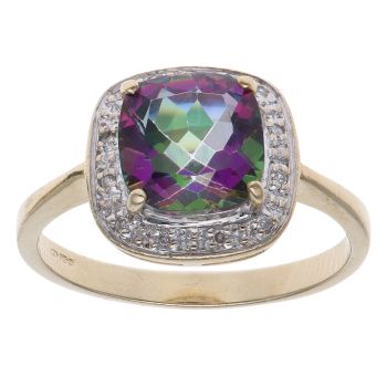 9ct Yellow Gold 0.05ct Diamond and Mystic Topaz Cluster Ring