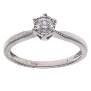 9ct White Gold 0.25ct Brilliant Cut Diamond Solitaire Ring
