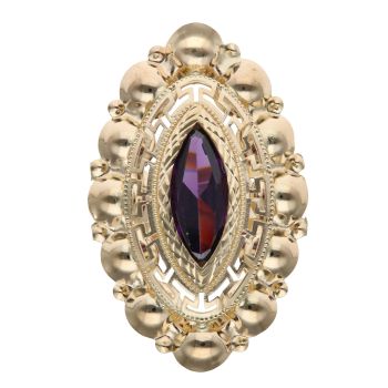 14ct Yellow Gold Purple Gemstone Marquise Patterned Ring