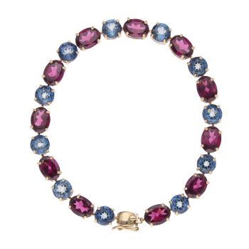 9ct Yellow Gold Blue and Pink Gemstone Bracelet 7"
