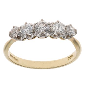 18ct Yellow Gold 0.75ct Brilliant Cut Diamond Five Stone Ring