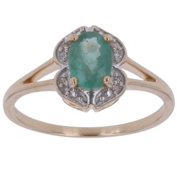 9ct Yellow Gold 0.05ct Brilliant Cut Diamond and Emerald Cluster Ring