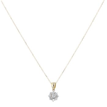 18ct Yellow and White Gold 0.40ct Brilliant Cut Diamond Cluster Pendant and Chain 18"