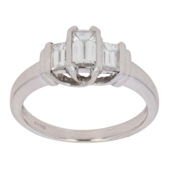 18ct White Gold 0.65ct Baguette Cut Diamond Trilogy Ring