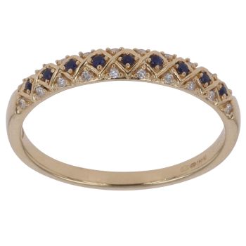 18ct Yellow Gold 0.07ct Diamond and Sapphire Half Eternity Ring