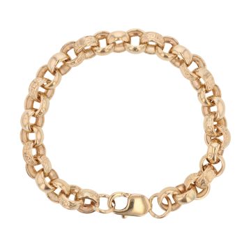 9ct Yellow Gold Patterned and Plain Belcher Bracelet 8"