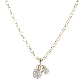 9ct Yellow Gold Cubic Zirconia Boxing Glove Pendant and Chain 20"