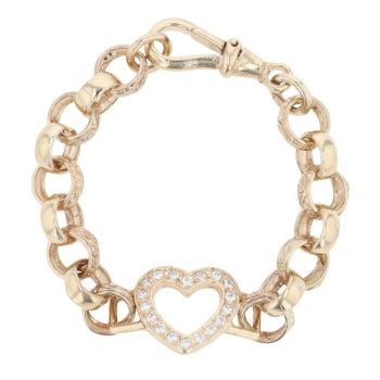 9ct Yellow Gold Cubic Zirconia Heart Belcher Bracelet 5.5"