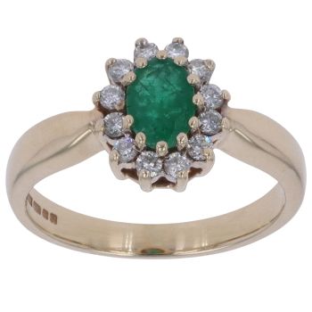 9ct Yellow Gold 0.25ct Diamond and Emerald Cluster Ring