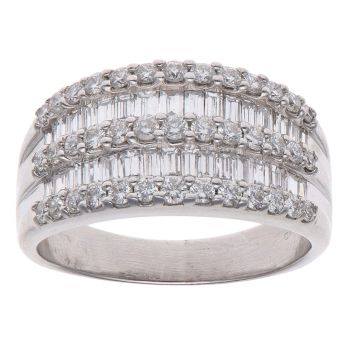 18ct White Gold 1.25ct Brilliant and Baguette Cut Diamond Five Row Ring