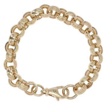 9ct Yellow Gold Patterned and Plain Belcher Bracelet 9.5"