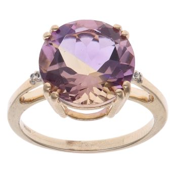9ct Yellow Gold 0.01ct Diamond and Ametrine Single Stone Ring