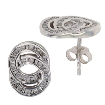 9ct White Gold 0.50ct Brilliant and Baguette Cut Diamond Stud Earrings