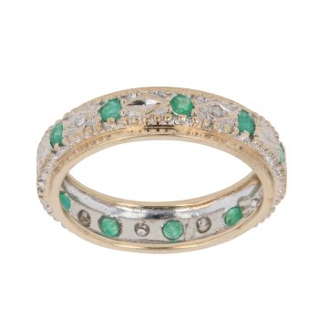 9ct Yellow Gold 0.05ct Brilliant Cut Diamond and Emerald Eternity Ring