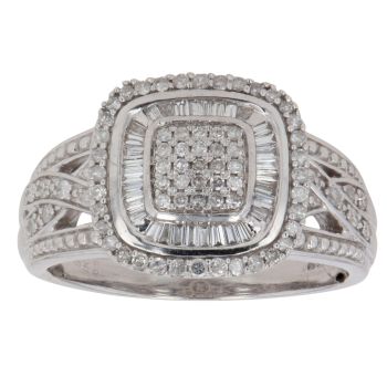 9ct White Gold 0.50ct Single and Baguette Cut Diamond Cluster Ring