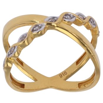 22ct Yellow Gold Cubic Zirconia Cross Over Fancy Ring