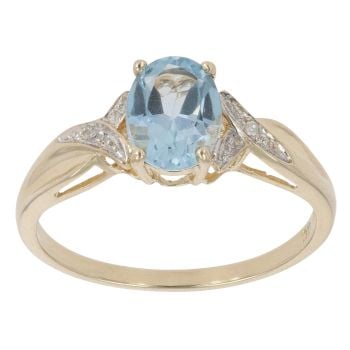 9ct Yellow Gold 0.02ct Diamond and Blue Topaz Ring