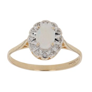 9ct Yellow Gold 0.05ct Brilliant Cut Diamond and Opal Cluster Ring