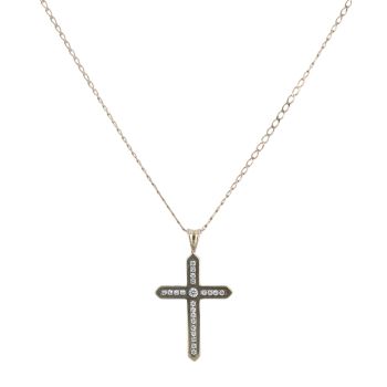 9ct Yellow Gold Cubic Zirconia Cross Pendant and Chain 18"