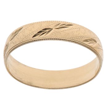 18ct Yellow Gold Patterned Leaves Wedding Band 4mm