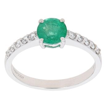 Platinum Emerald and 0.35ct Diamond Ring